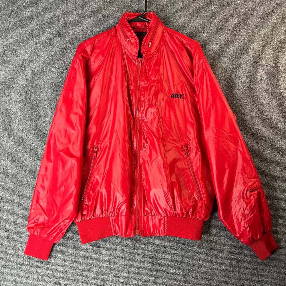 Vintage Di Nurzoni Mens L Red Nylon Road Runner Racing Embroidered Bomber Jacket